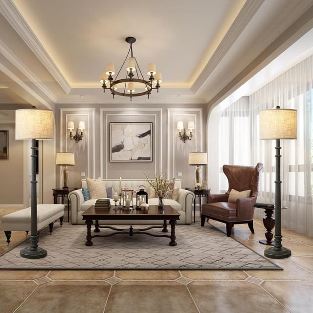 Detalle 2 de EJIAXIN 60" Resin Farmhouse Floor Lamp with Adjustable Color Temperatures (Black, Linen Shade)