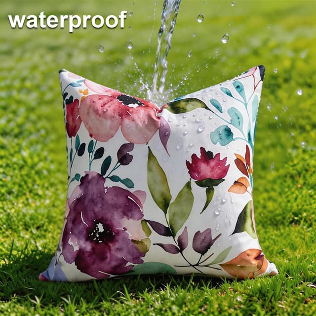 Detalle 2 de KWLET waterproof outdoor cushion covers (40x40cm) – floral set of 2 with hidden zipper