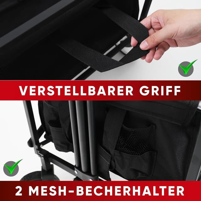 Detalle de Carrello pieghevole da spiaggia con grande capacità e manico regolabile (fino a 90 kg)