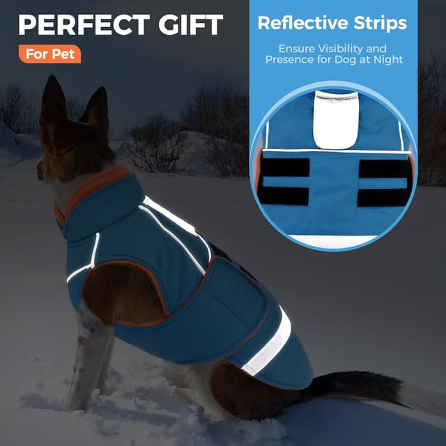 Thumbnail 2 de CITÉTOILE Hundejacke mit Klettverschluss – reflektierend, Führungsöse & wärmender Kragen, blau (XS)