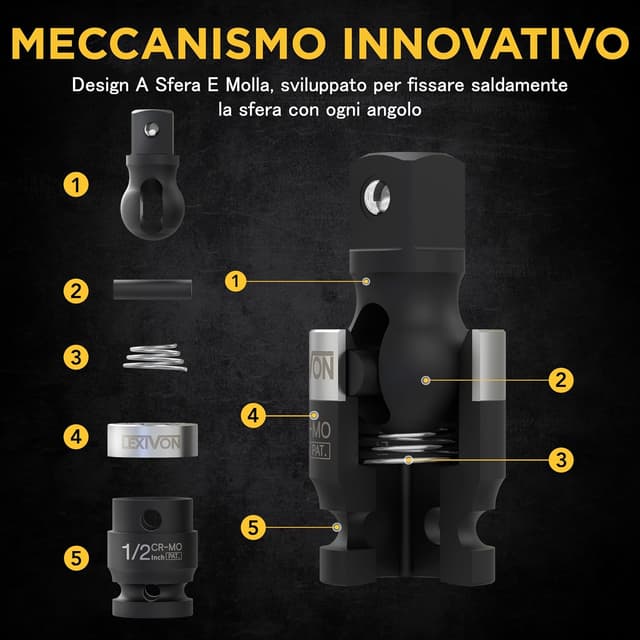 Thumbnail 6 de LEXIVON LX-113-S adattatori per bussola con snodo sferico (1/4"-3/8"-1/2"), set da 3 per avvitatore a batteria e chiave dinamometrica