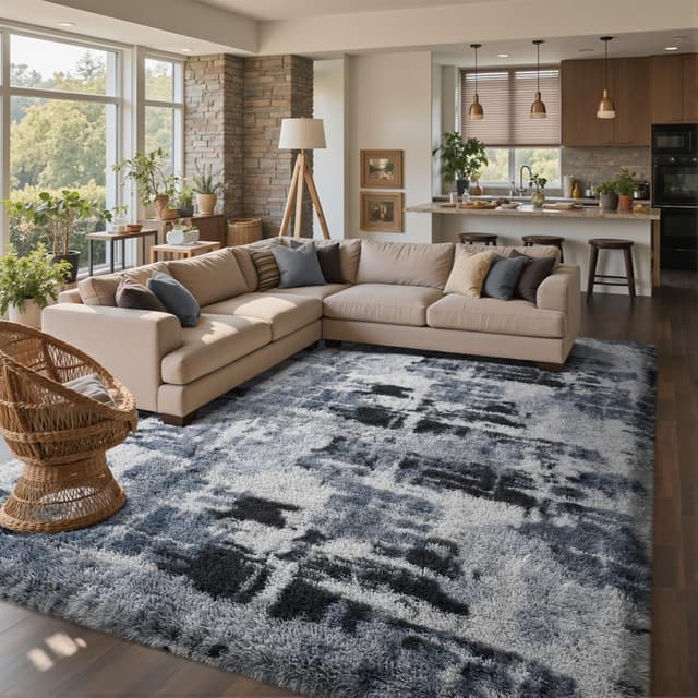 Detalle de 9x12 Ft Extra Large Shag Rug (Blue) for Living Room & Bedroom, Ultra-Soft Fluffy Area Rug for Kids Decor