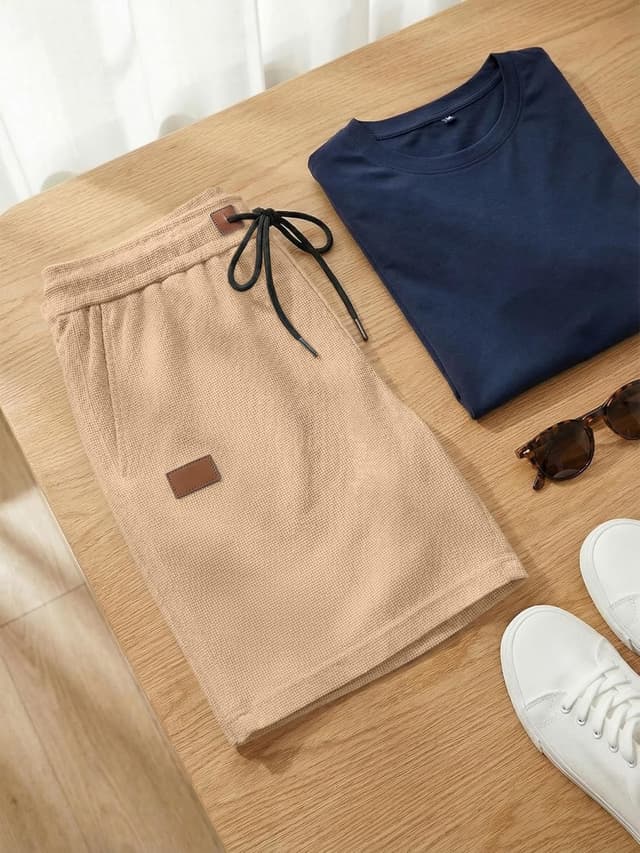 Detalle de JMIERR Men’s Casual Waffle Knit Shorts (5" or 7") with Elastic Drawstring Waist and Pockets