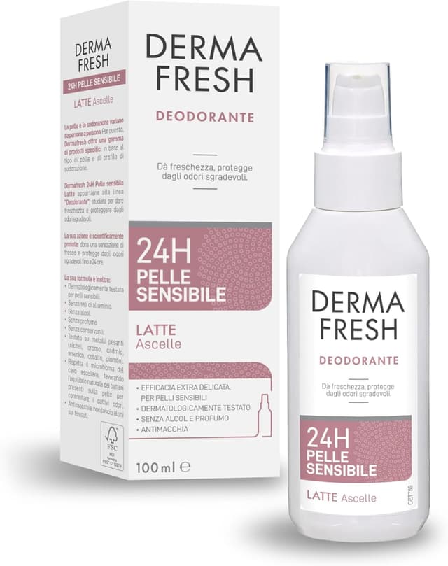 Detalle de Dermafresh Deodorante Latte Efficace 24h per Pelle Sensibile (100 ml) senza alcol e profumo