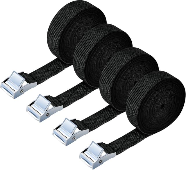 Detalle de URAQT Tie Down Straps (4 Pack) Heavy Duty 6m Adjustable Cam Buckle Lashing Belts, Black