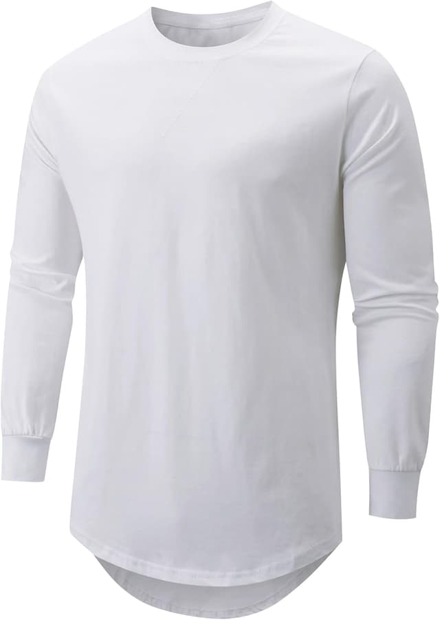 Detalle 2 de Mancozy Men’s Longline Crewneck Long-Sleeve T-Shirts (3-Pack) for Casual Hip-Hop & Hipster Style