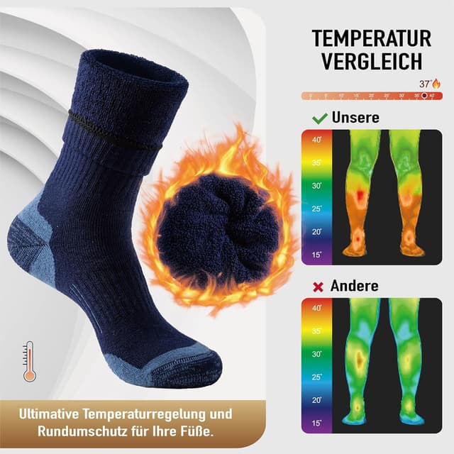 Detalle 2 de Niorasen Merino Wandersocken – 3 Paar Outdoor-Trekkingsocken aus Merinowolle für Herren & Damen