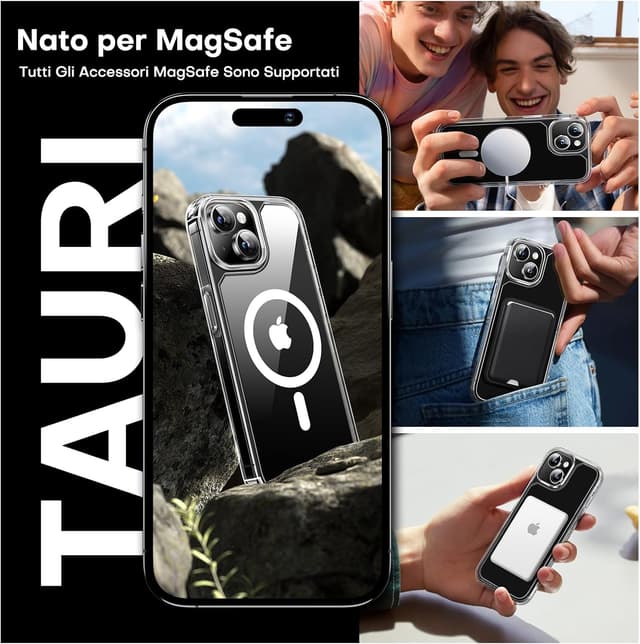 Thumbnail 6 de TAURI Cover per iPhone 15 Plus con pellicola in vetro temperato e MagSafe magnetico (trasparente)