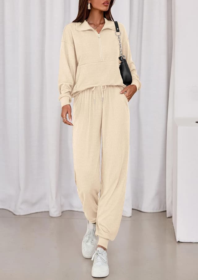 Detalle de PRETTYGARDEN Women’s Fall 2-Piece Lounge Set (Half-Zip Sweatshirt + Drawstring Joggers)