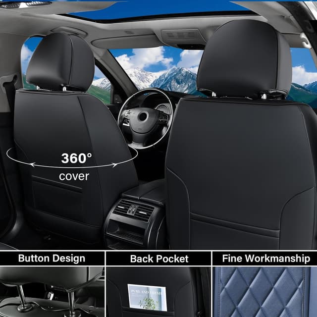 Detalle de Coverado Leather Seat Covers Full Set (Waterproof Faux Leather, Universal Fit) for 5 Seats
