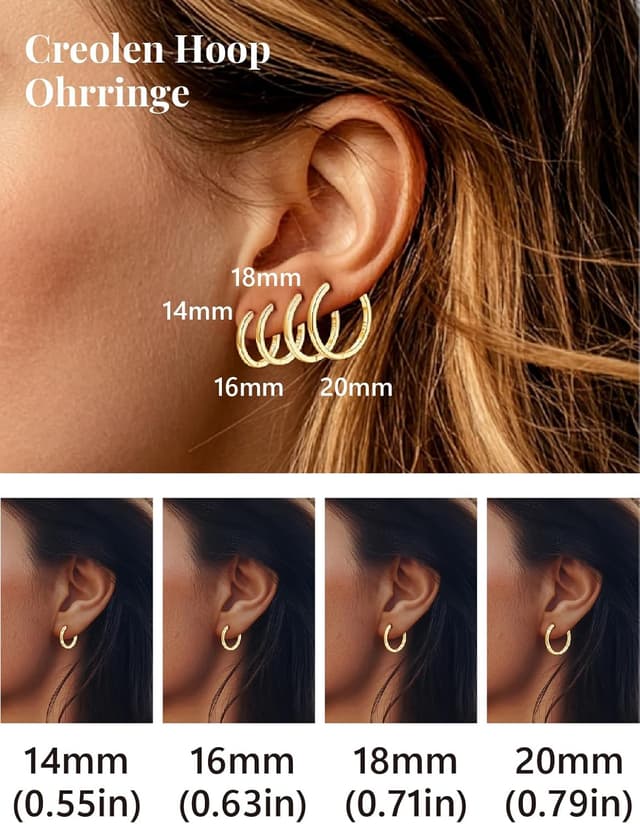 Detalle de Silvora Kleine Creolen aus 925 Silber (6–20 mm) – Huggie Hoop Ohringe für Damen & Herren