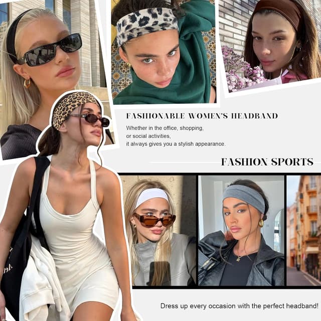 Detalle 2 de AWUMBUK Sport-Stirnband für Damen & Herren, 8er-Pack, rutschfest, elastisch (schwarz)