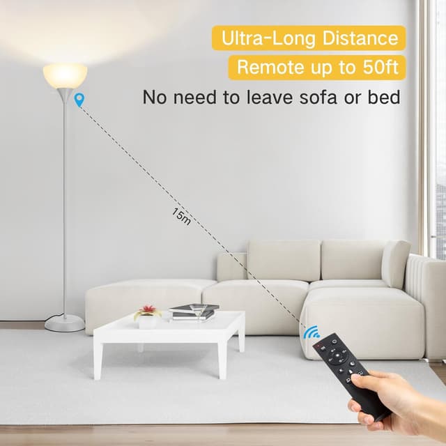 Detalle de OUTON Dimmable Upligther Floor Lamp with Remote Control (3000K–6000K) and 1H Timer