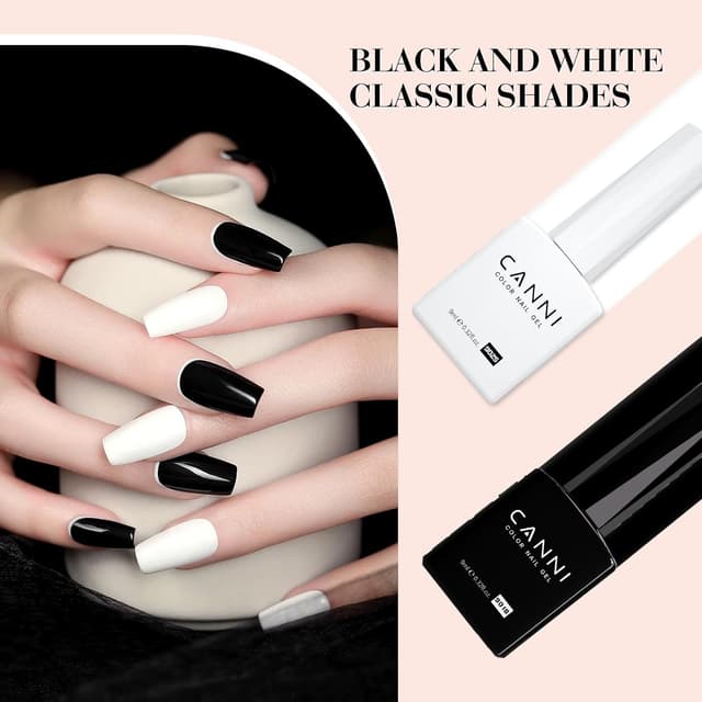 Detalle de CANNI Hema-Free Black & White Gel Nail Polish Set (2-Piece) — LED Soak-Off Gel Kit for DIY Manicures