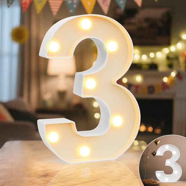 Detalle de LED Zahlen Lampe (0–9) mit warmweiß & kaltweiß – kabellose Leuchtziffern für Happy Birthday, Hochzeit & Party-Deko