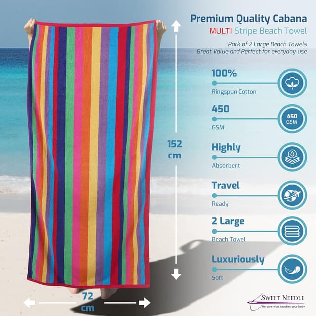 Detalle de SweetNeedle cabana beach towel 2 pack 76 x 152cm
