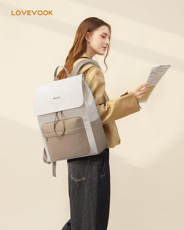 Detalle 2 de LOVEVOOK Damen-Rucksack mit 15,6-Zoll-Laptopfach – leichter Schulrucksack mit wasserabweisendem Material