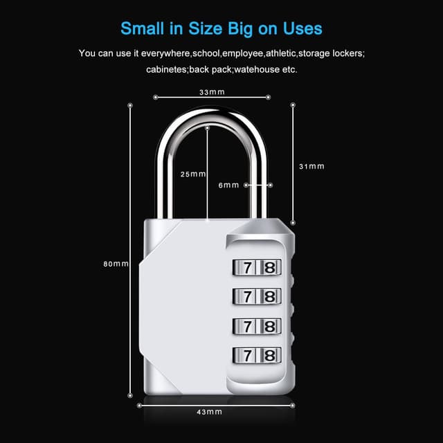 Detalle de Diyife 4 Digit Combination Padlock (Weatherproof) for lockers, sheds and outdoor gates