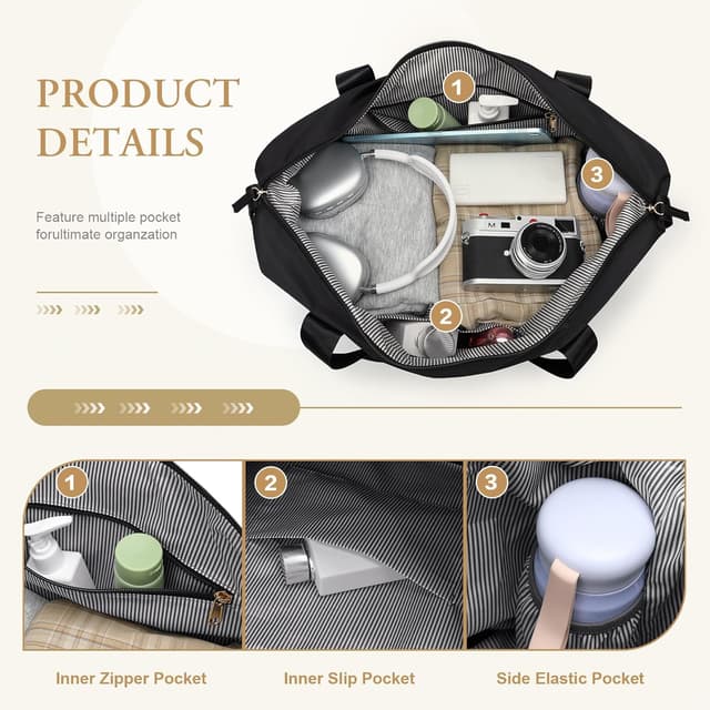 Detalle de VNINE borsoni da viaggio da donna espandibile 28 L fino a 40 L, weekender e borsa a mano “airplane friendly”