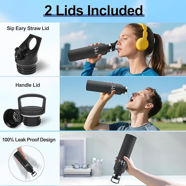 Detalle 1 de Botella de Agua Acero Inoxidable 1L con pajita y doble aislamiento