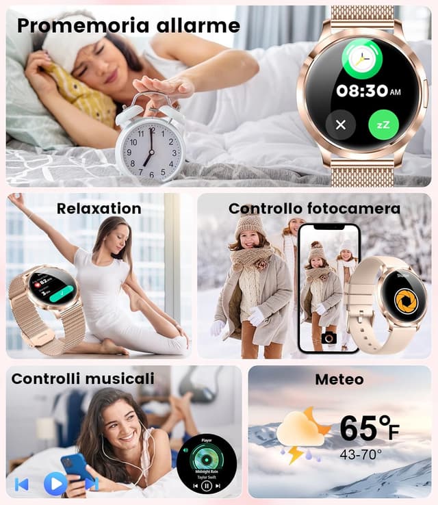 Detalle 2 de HIRREO Smartwatch da donna sottile 7,9 mm con display 1,32” AMOLED, chiamate Bluetooth e monitoraggio salute