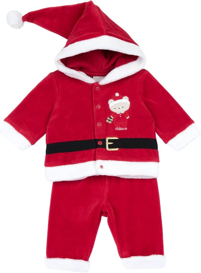 Detalle de Chicco Weihnachtsoutfit für Neugeborene (Set aus Kapuzenpullover & Weihnachtshosen) aus warmem, weichem Chenille
