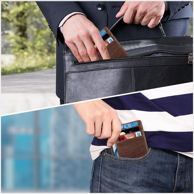 Thumbnail 6 de FINTIE Flache Geldbörse Kartenetui RFID-Blocker Slim mit ID-Fenster – Braun (12 x 8,5 x 0,5 cm)
