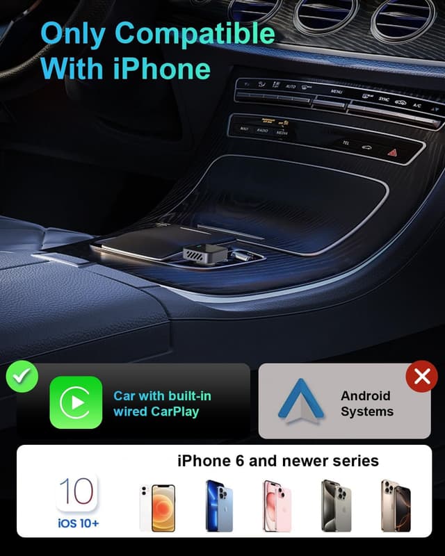 Detalle 2 de Gatatol Adattatore CarPlay Wireless per iPhone: da CarPlay cablato a wireless, mini USB-A/USB-C