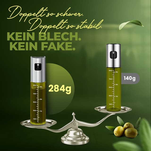Detalle de Leisure Life Ölzerstäuber im 2er Set (UV-Schutzglas, BPA-frei, Edelstahlmantel) für bis zu 100 ml Öl – Jade Green & Obsidian Black