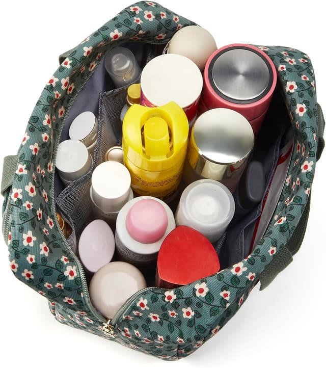 Detalle 2 de Funtlend Damen Kosmetiktasche Größe M (7,8 l) aus Cord mit Tragegriff – große Kulturtasche für Make-up & Reise