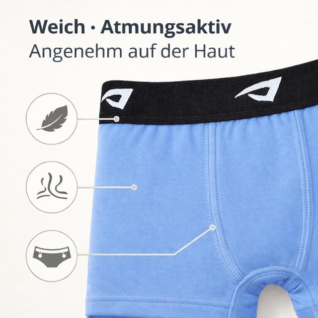 Detalle de SGS Jungen Boxershorts aus Baumwolle (10er Pack) – bequeme Kinderunterwäsche für Alltag & Sport