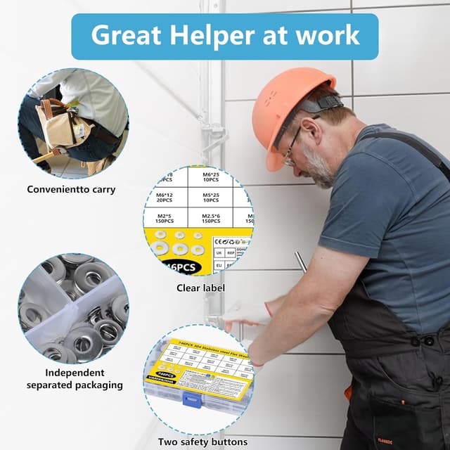 Thumbnail 6 de VARHHUXHA 746-piece stainless steel flat penny washers set (M2–M10)