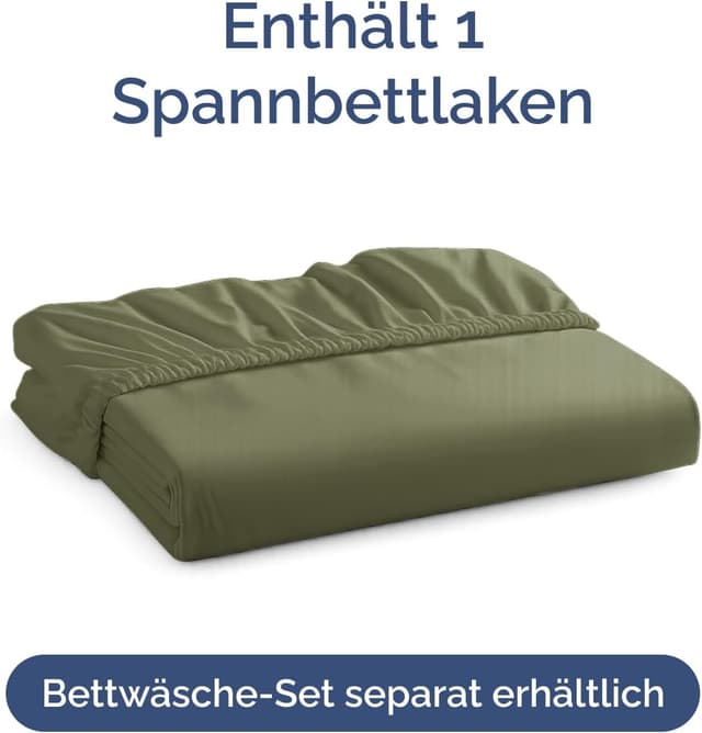 Detalle 2 de Spannbettlaken 140x200 cm Salbei Grün – extra tiefes Spannbetttuch bis 40 cm Matratzenhöhe (Oeko-TEX)