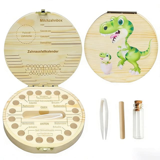 Detalle de Zahnbox Holz „Milchzähne Box“ – Aufbewahrungsbox für Baby-Zähne (Milchzahndose, quadratisch)
