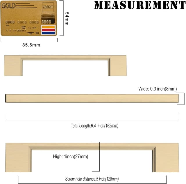 Detalle de Amerdeco set da 10 maniglie per mobili da cucina con interasse fori 128 mm, oro spazzolato