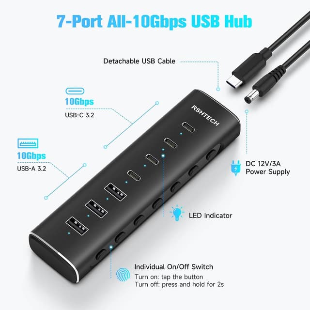 Detalle de RSHTECH 36W Powered USB-C Hub 10Gbps