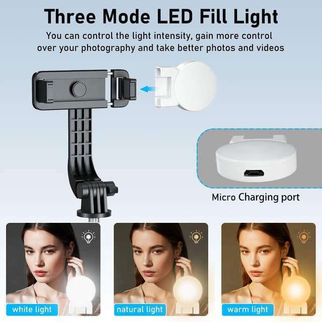 Thumbnail 1 de POWOMAO Selfie Stick Tripod with Fill Light 125cm