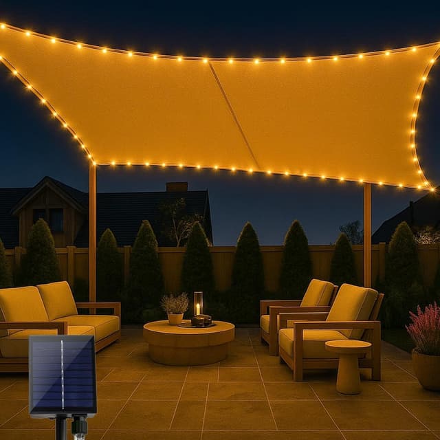 Detalle de ABIUBIU wasserdichtes Sonnensegel 3x4 m mit Solar-LED-Lichterkette (Beige)