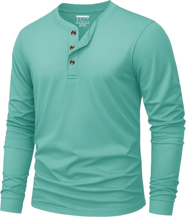 Detalle de KEFITEVD t-shirt manches longues Henley en coton à 3 boutons pour homme