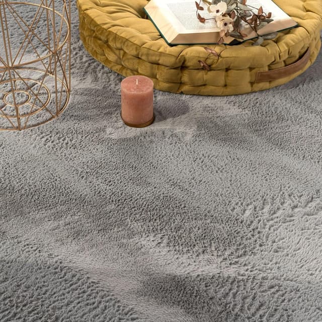 Detalle de TT Home Shaggy rond en gris, tapis à poils pelucheux 200 cm