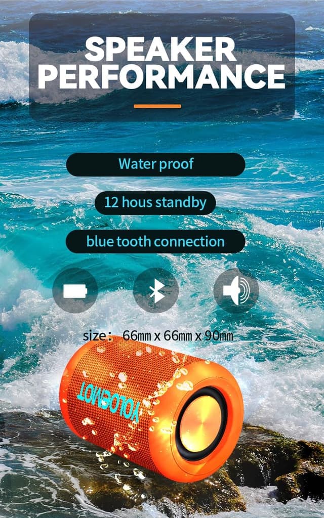 Detalle de YOLOEMOT YOLOEMOT Bluetooth speaker with 12Hrs playtime, IPX5 waterproof and dual pairing