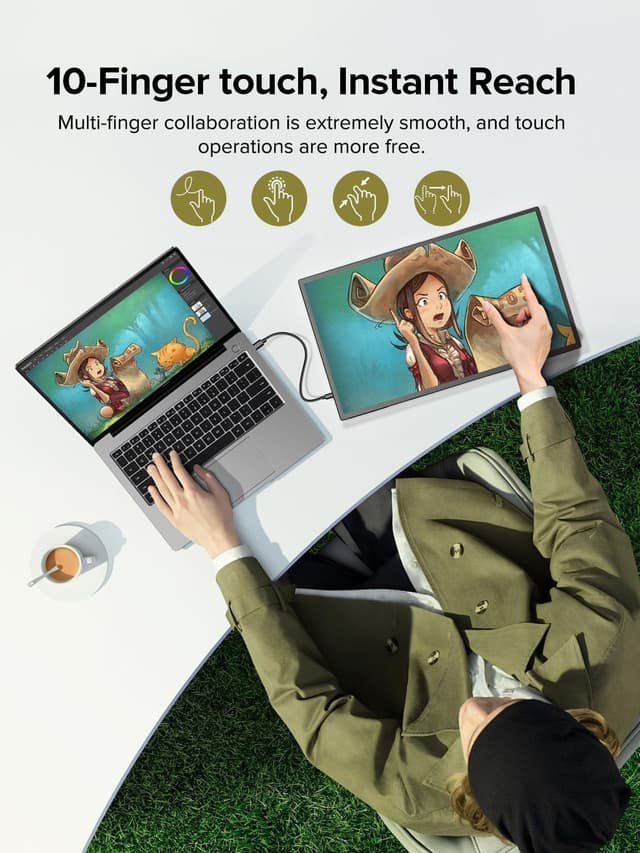 Detalle de EVICIV tragbarer Touchscreen-Monitor 18,5 Zoll (120 Hz, FHD 1080p) mit USB-C & Mini-HDMI, inkl. Sleeve