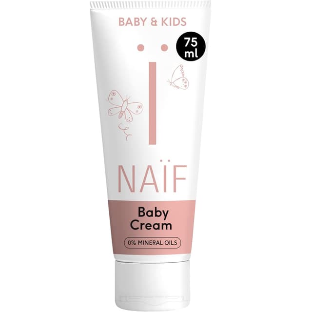 Detalle de Naïf Nährende Pflegecreme (75 ml) für Baby und Kind – vegan, ohne Mikroplastik, Mineralöle und Parabene