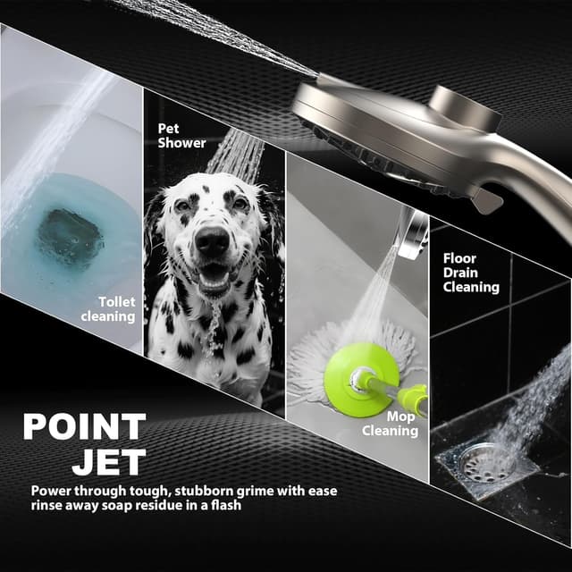 Detalle de Magnetic Dual Rain Shower Head Combo with Handheld High-Pressure Sprayer, Adjustable Angle Stand Dock & 12-Inch Square Rain Head