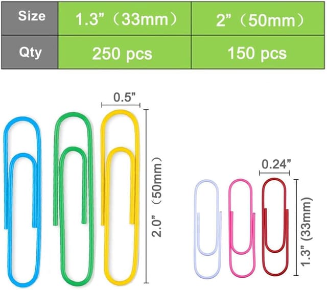 Detalle 2 de Vinaco Coloured Paper Clips 400 Pack 33mm & 50mm