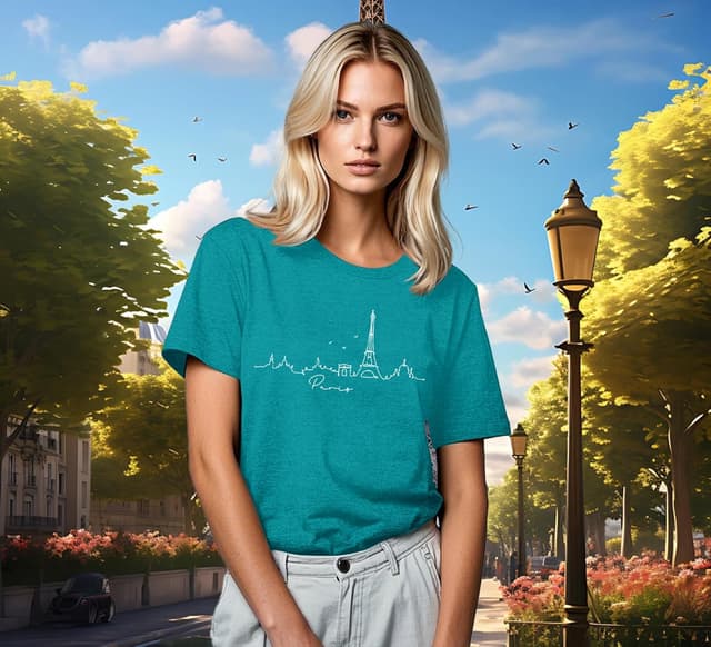 Detalle de Qskall Women’s Paris Travel T-Shirt with Eiffel Tower & “Bonjour” Print