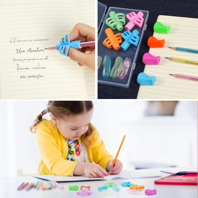 Detalle 2 de Vicloon Impugnatura Matita Bambini, 12 pezzi ergonomici per grip della penna (silicone), multicolore