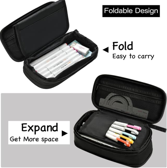 Detalle de YOKUMA Federmäppchen & Pencil Case (groß) – schwarz, faltbar mit mehreren Fächern