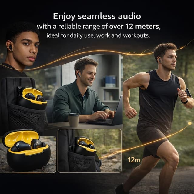 Detalle de PWTEK Wireless Earbuds 2026 (Bluetooth 5.4) with IPX7, Touch Controls & USB-C Fast Charging