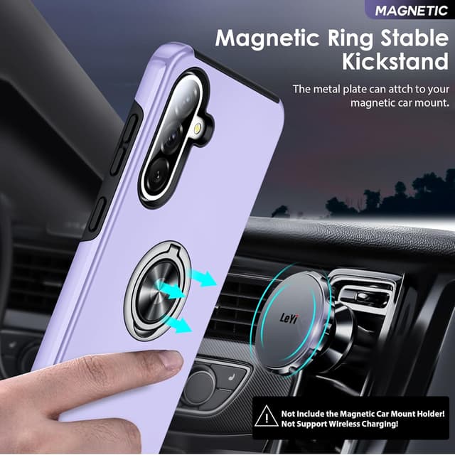 Detalle 2 de LeYi Case for Samsung Galaxy A36 5G with Invisible Ring Stand, Tempered Glass & Camera Lens Protectors (Purple)